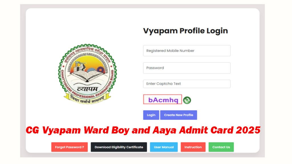 CG Vyapam Ward Boy and Aaya Admit Card 2025
