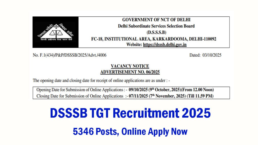 DSSSB TGT Recruitment 2025